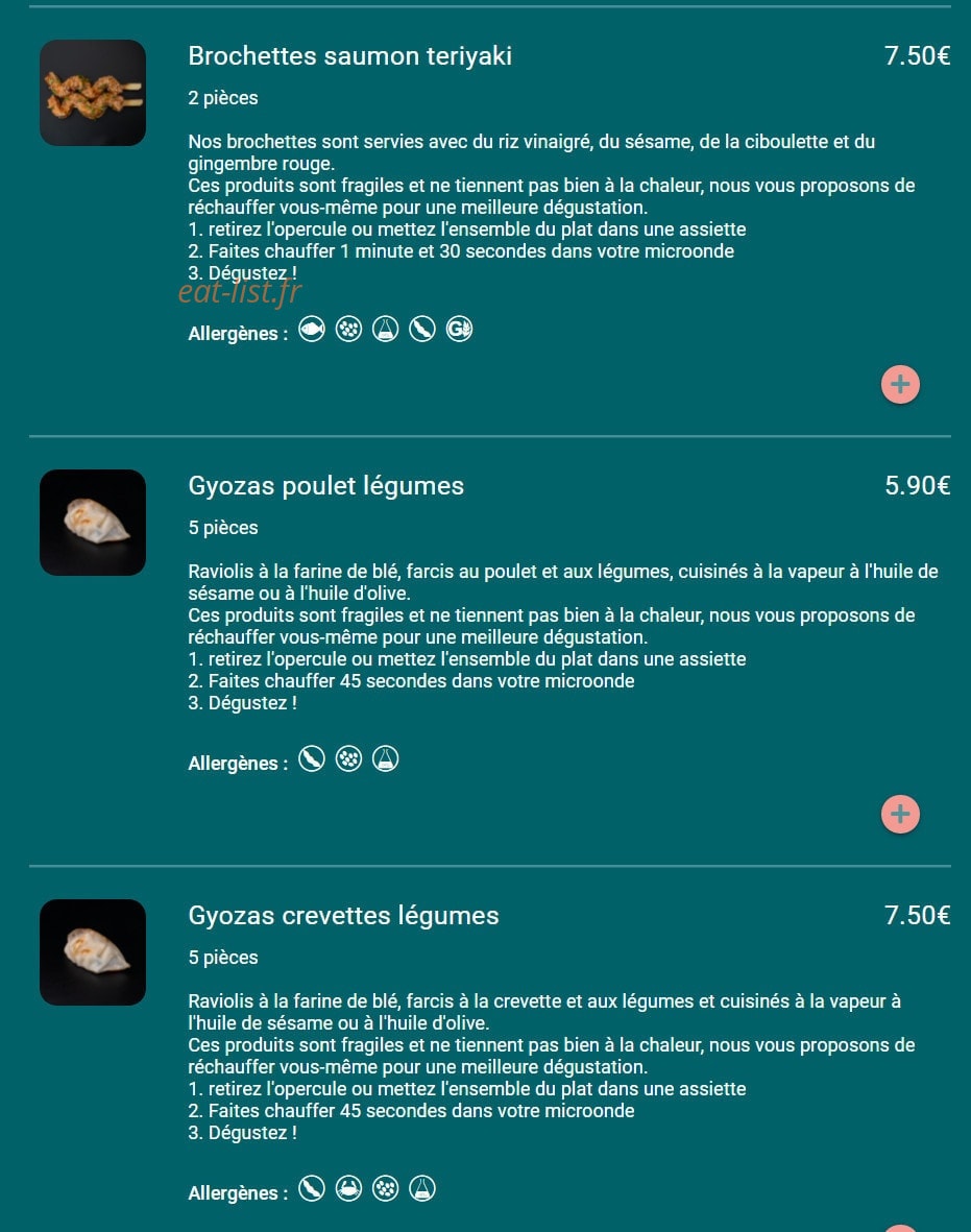 Carte et menu de Toa sushi à Charbonnieres les Bains — Brochettes et gyozas suite