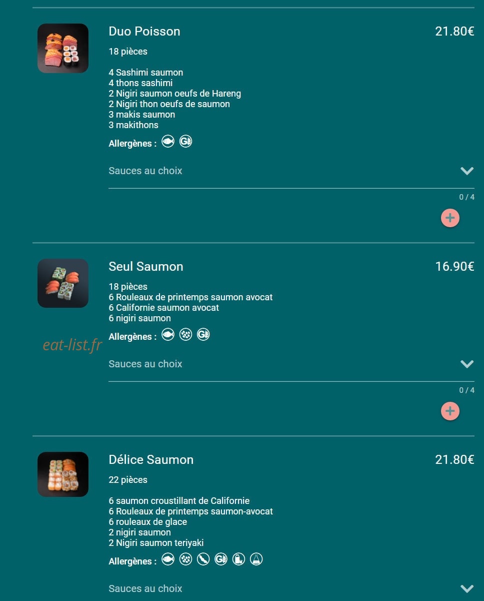 Carte et menu de Toa sushi à Charbonnieres les Bains — Sashimi et tataki page 3