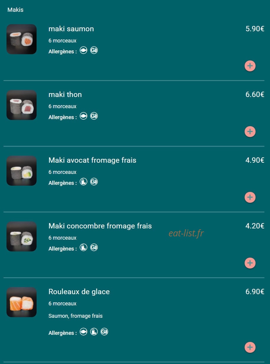 Carte et menu de Toa sushi à Charbonnieres les Bains — Makis