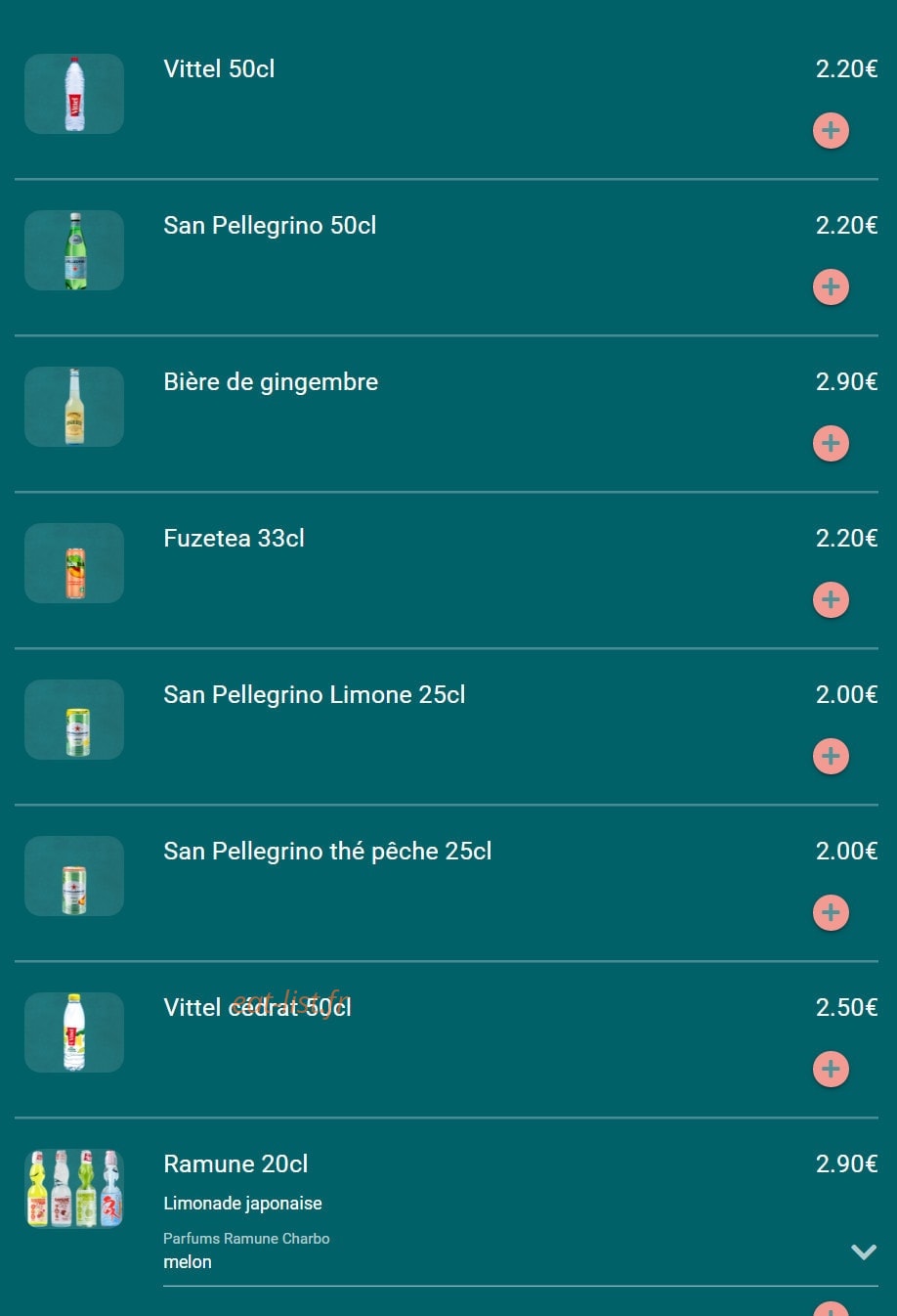 Carte et menu de Toa sushi à Charbonnieres les Bains — Boissons