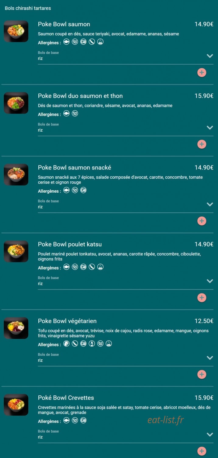 Carte et menu de Toa sushi à Charbonnieres les Bains — Bols chirashi tartares