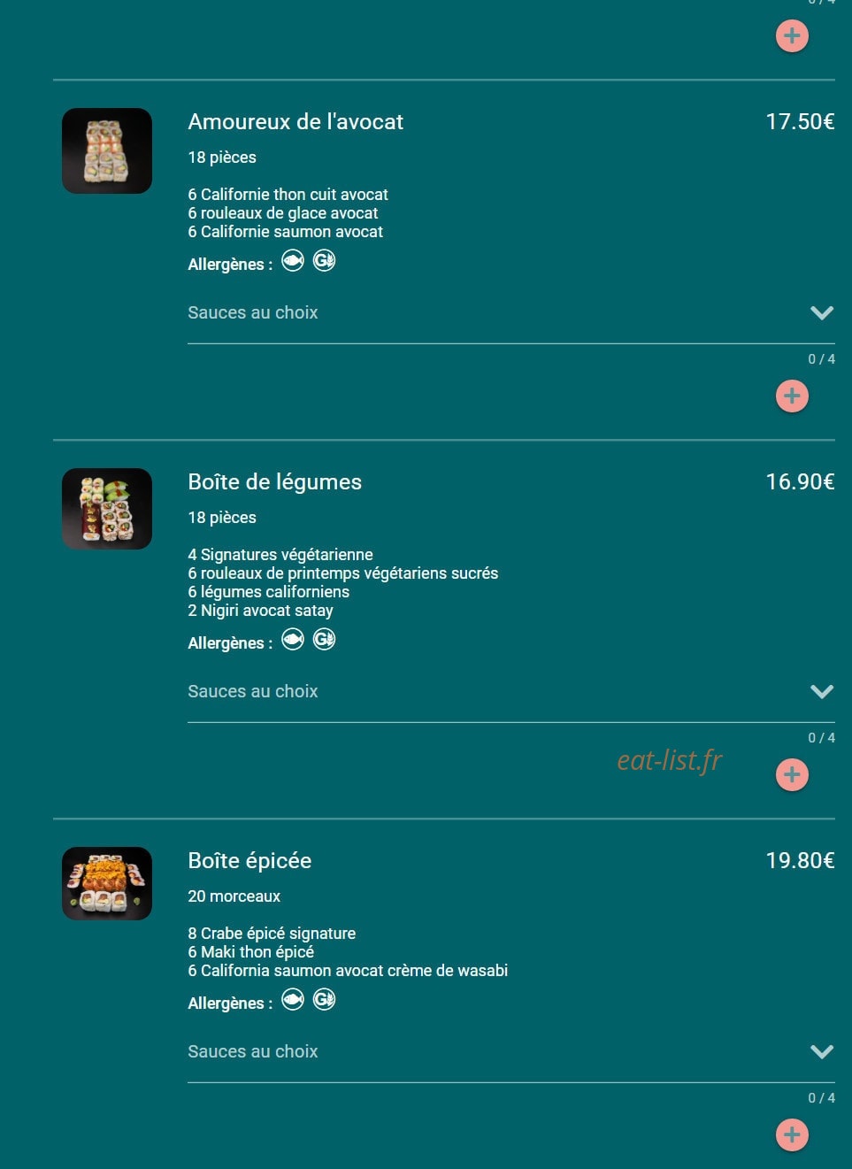 Carte et menu de Toa sushi à Charbonnieres les Bains — Les plateaux page 2