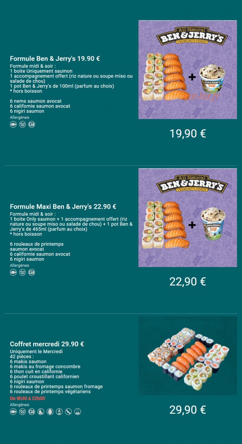 Carte et menu de Toa sushi à Charbonnieres les Bains — Formules