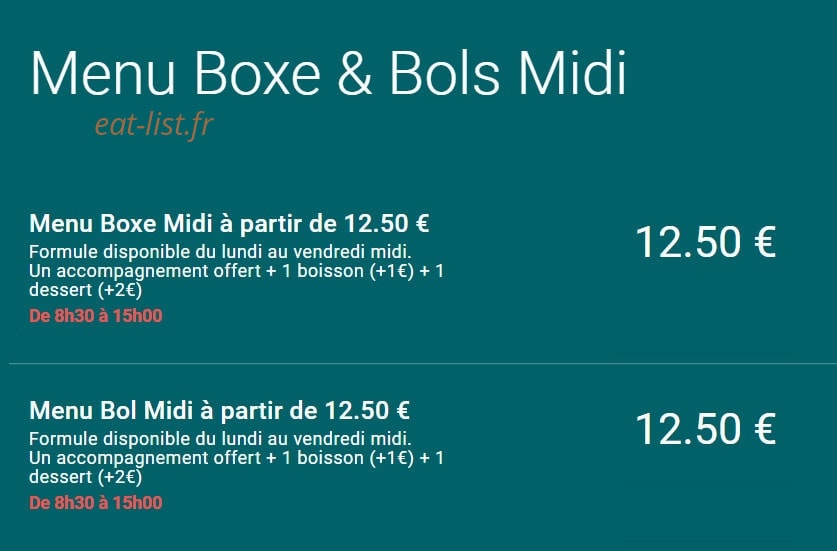 Carte et menu de Toa sushi à Charbonnieres les Bains — Menu boxe et bols midi