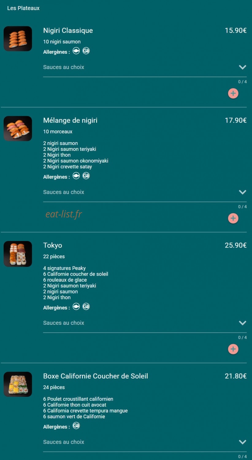 Carte et menu de Toa sushi à Charbonnieres les Bains — Les plateaux