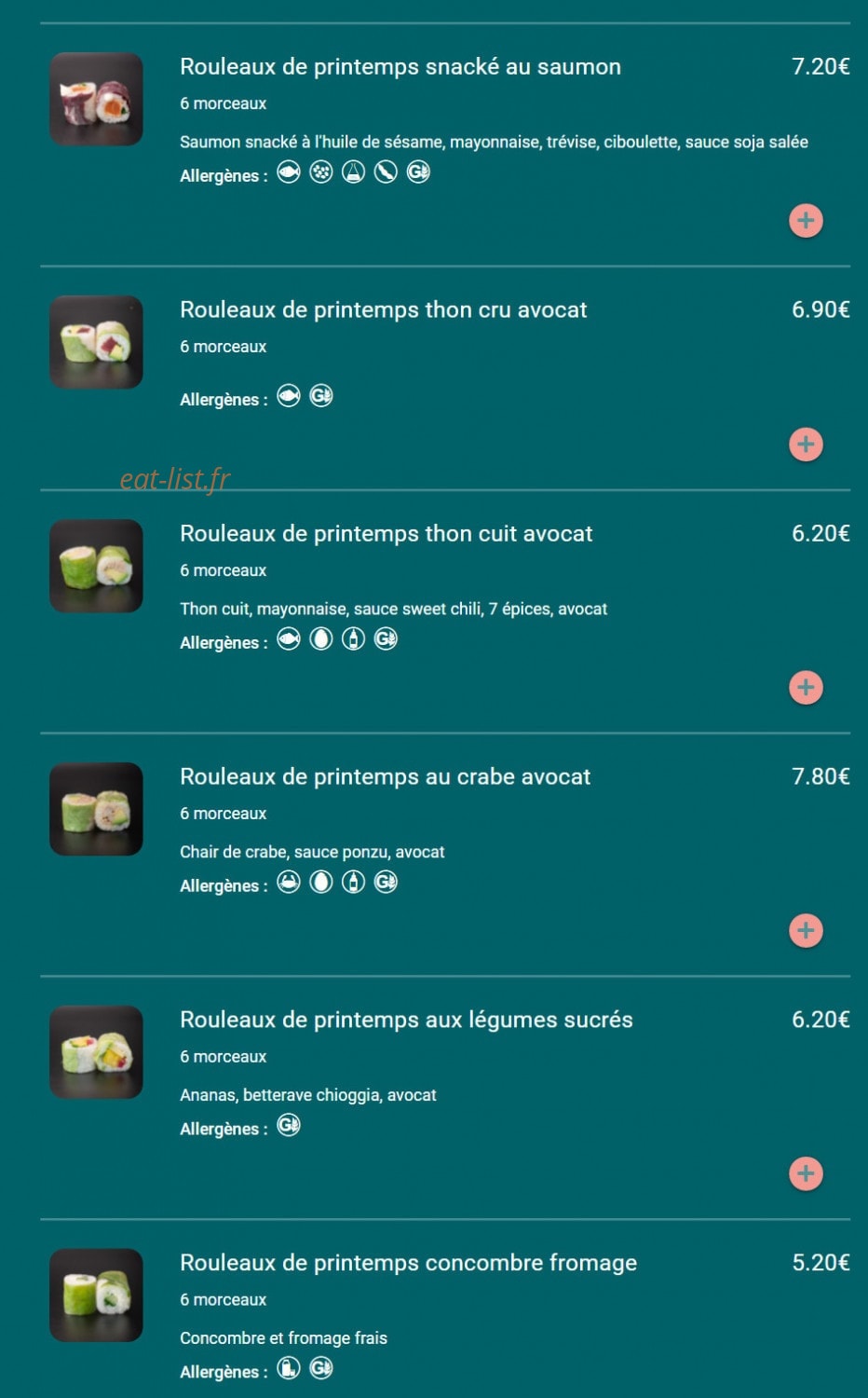 Carte et menu de Toa sushi à Charbonnieres les Bains — Rouleaux de printemps suite