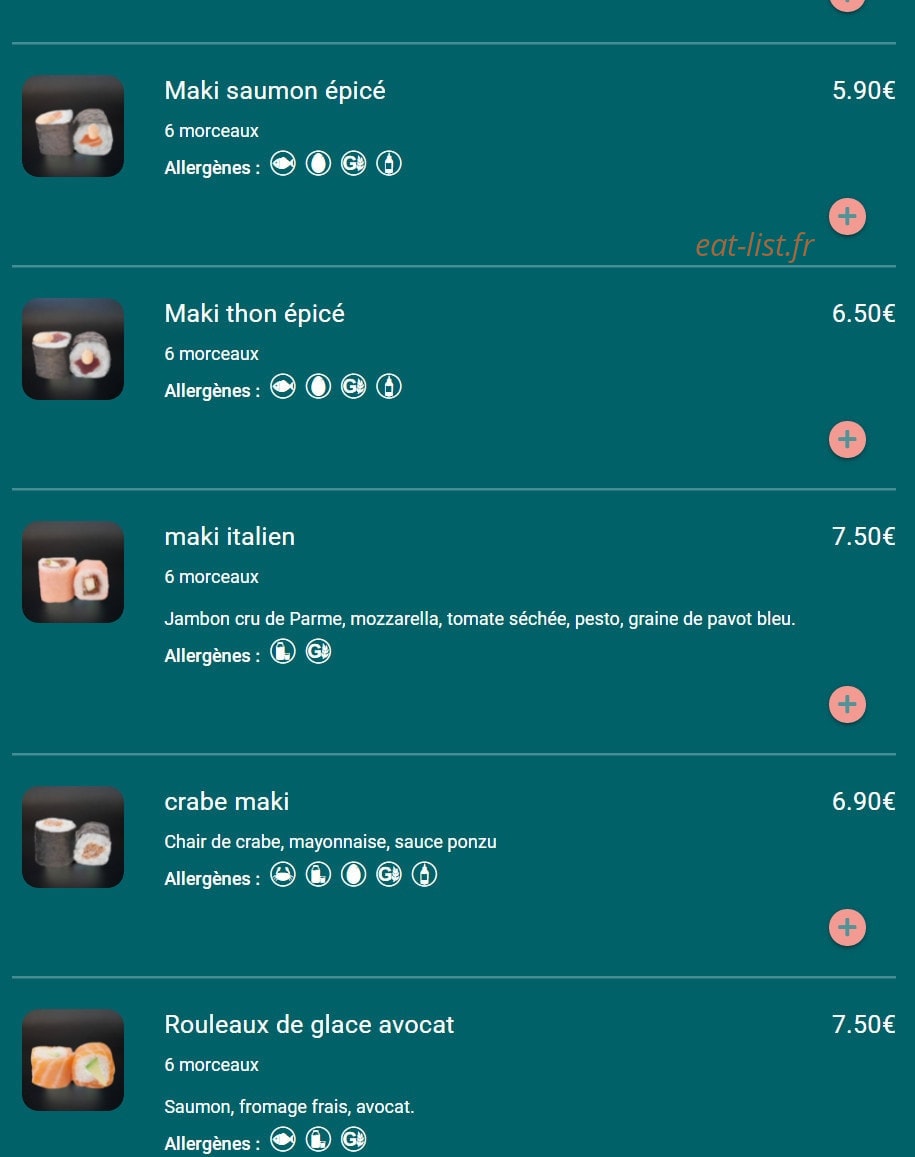 Carte et menu de Toa sushi à Charbonnieres les Bains — Makis suite