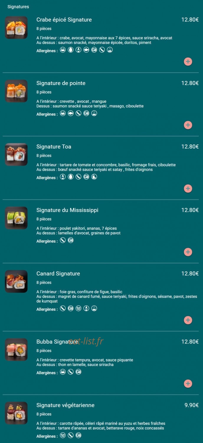 Carte et menu de Toa sushi à Charbonnieres les Bains — Signatures