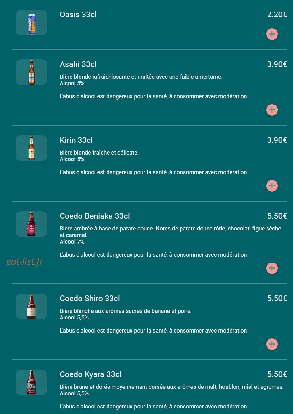 Carte et menu de Toa sushi à Charbonnieres les Bains — Boissons page 3
