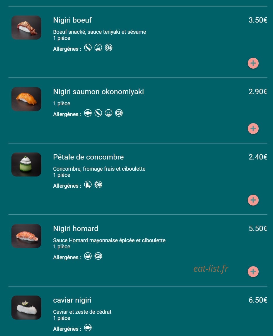 Carte et menu de Toa sushi à Charbonnieres les Bains — Nigiri suite