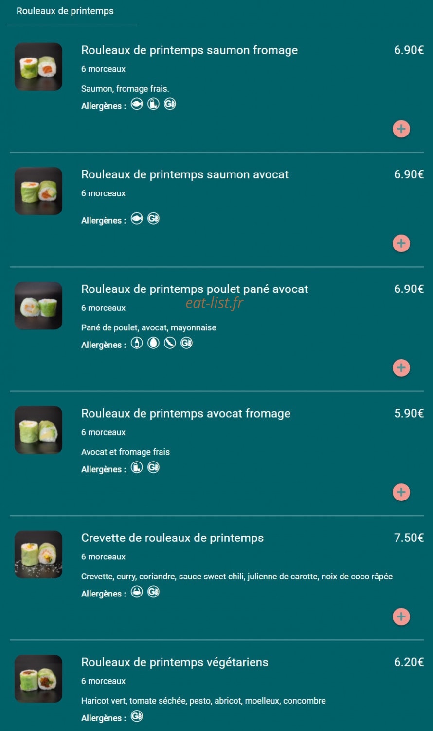 Carte et menu de Toa sushi à Charbonnieres les Bains — Rouleaux de printemps
