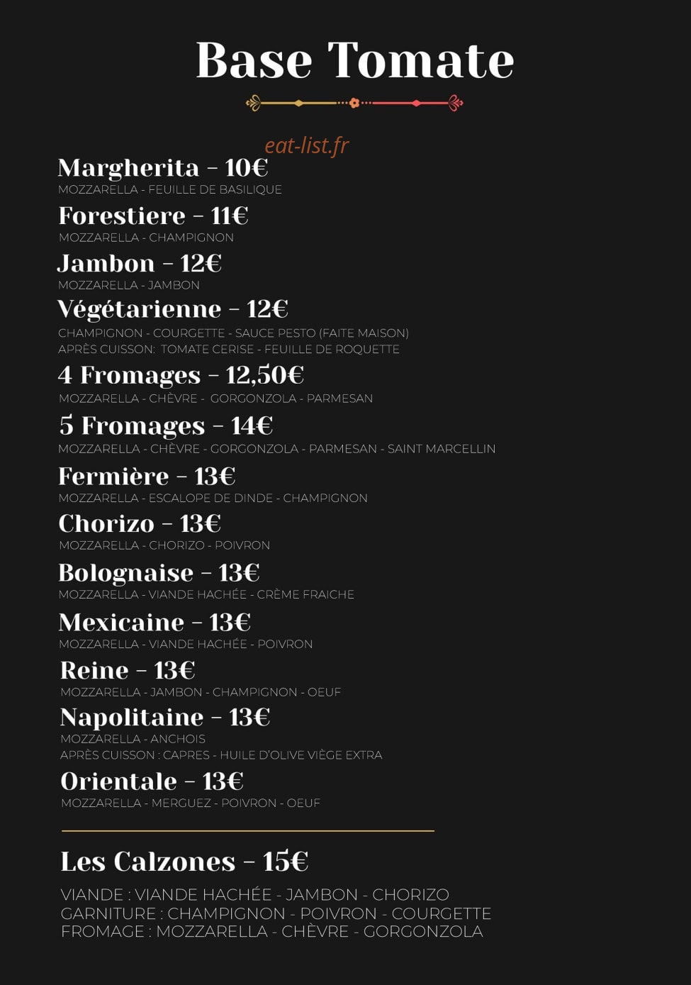 Pizzeria des monts d'or — carte page 1