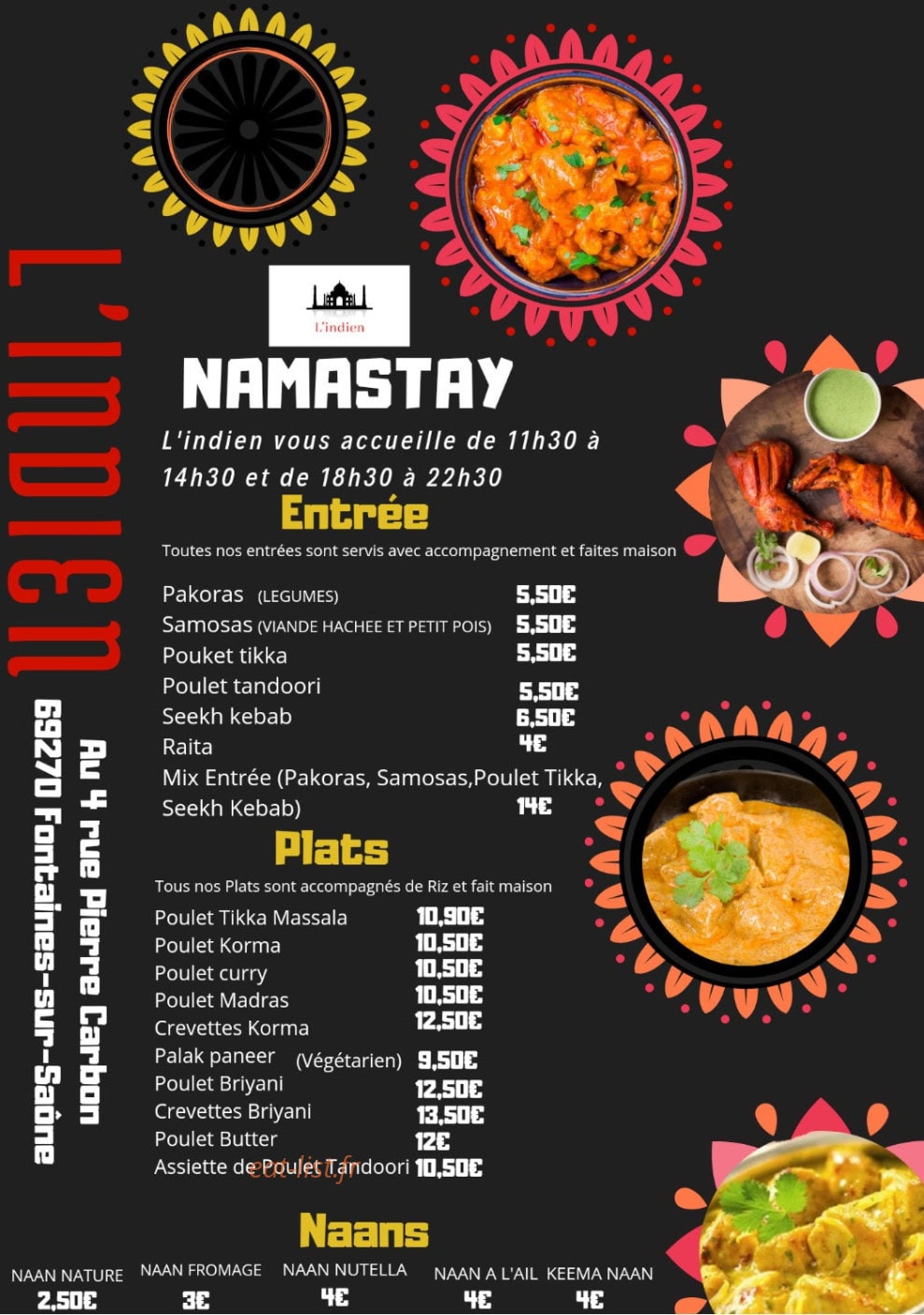 Restaurant L'indien — carte page 1