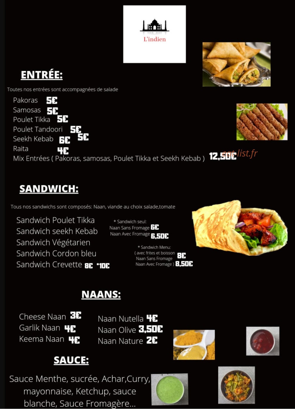 Restaurant L'indien — carte page 2