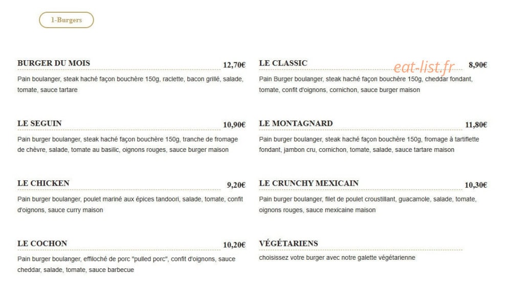 L'Atelier Burger & bagel — carte page 1