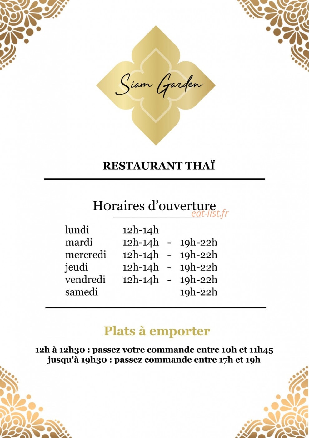 Siam Garden — carte page 1