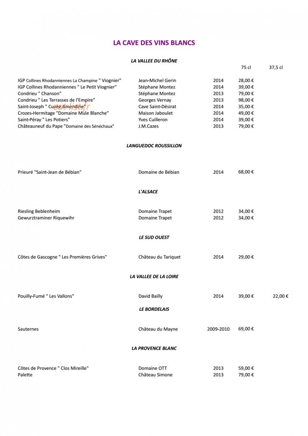 Toane Restaurant — carte page 25