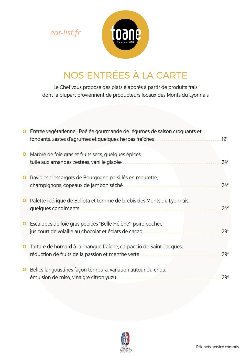 Toane Restaurant — carte page 9