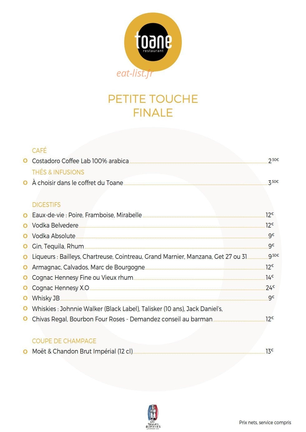 Toane Restaurant — carte page 16