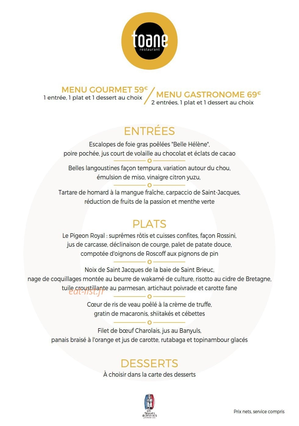 Toane Restaurant — carte page 6