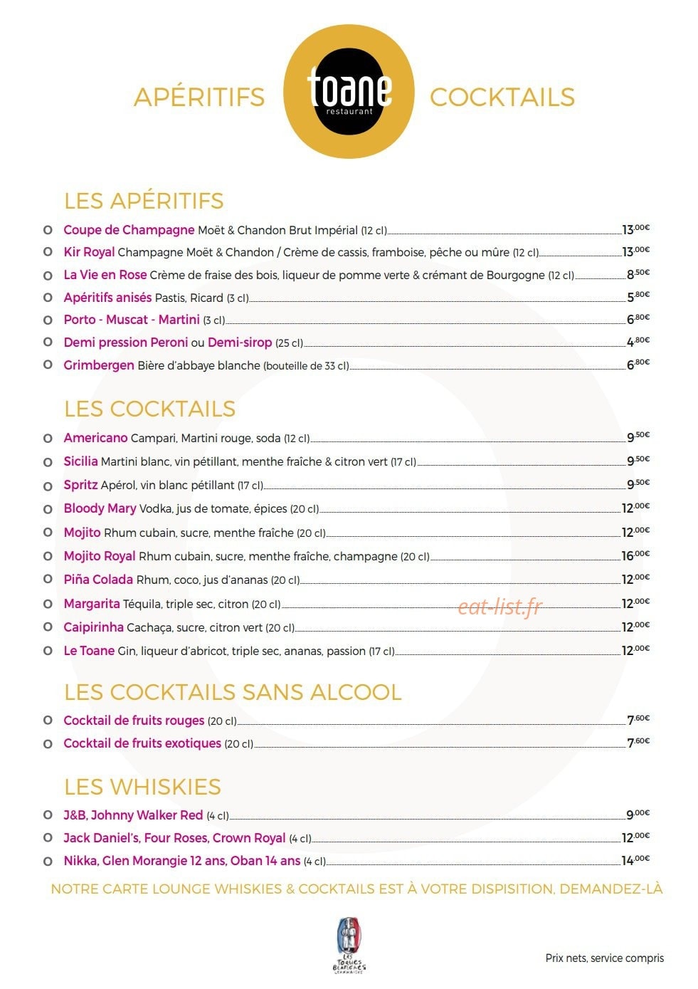 Toane Restaurant — carte page 2