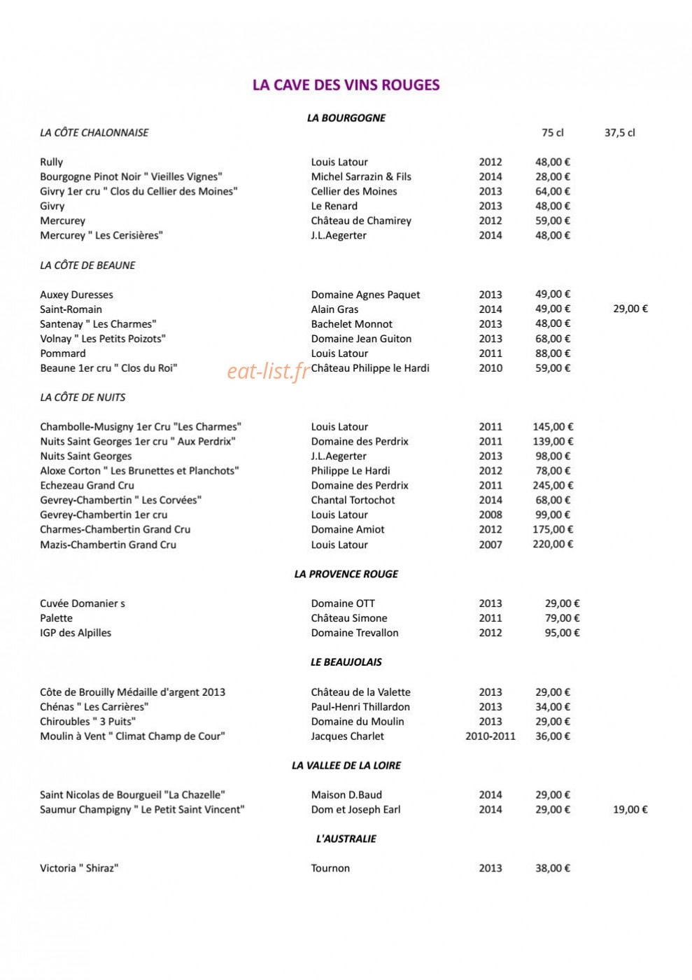 Toane Restaurant — carte page 27