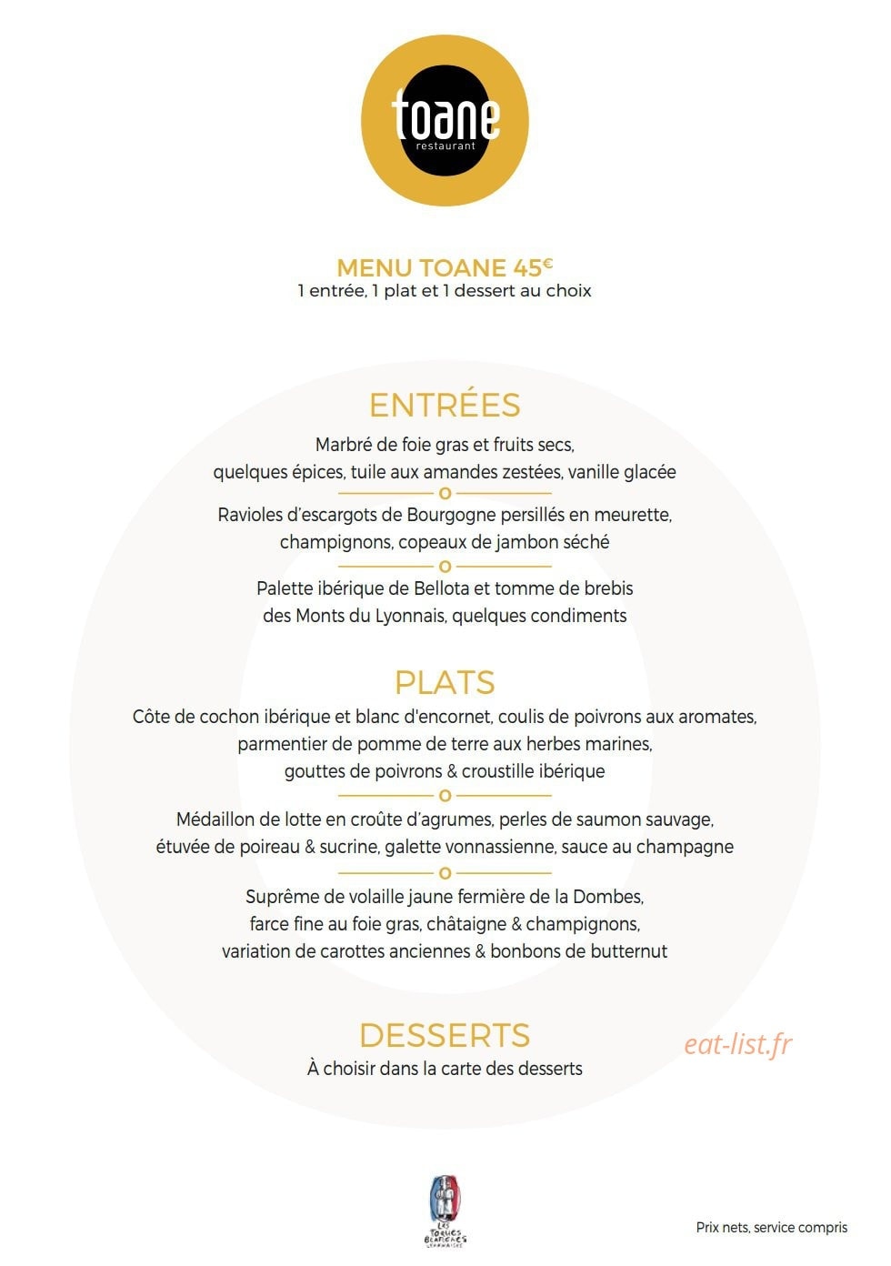 Toane Restaurant — carte page 7