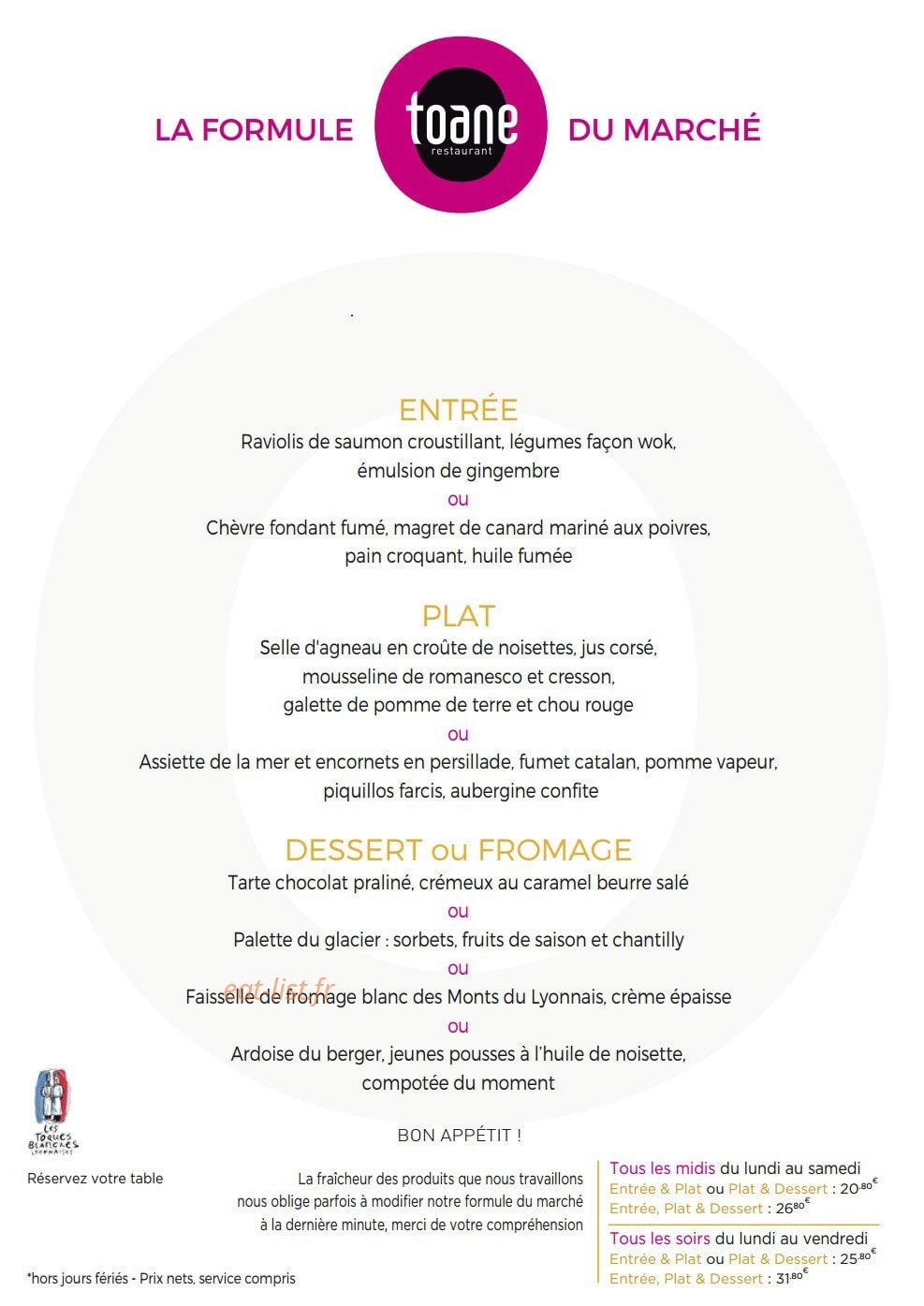 Toane Restaurant — carte page 18