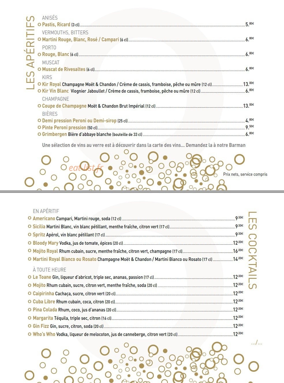 Toane Restaurant — carte page 19