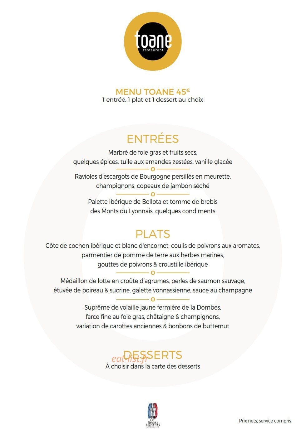 Toane Restaurant — carte page 8