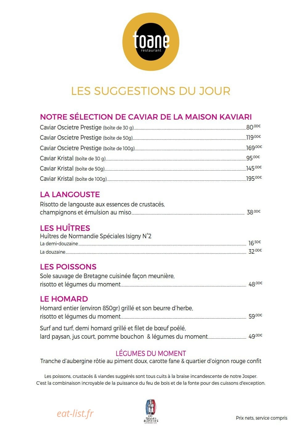 Toane Restaurant — carte page 4