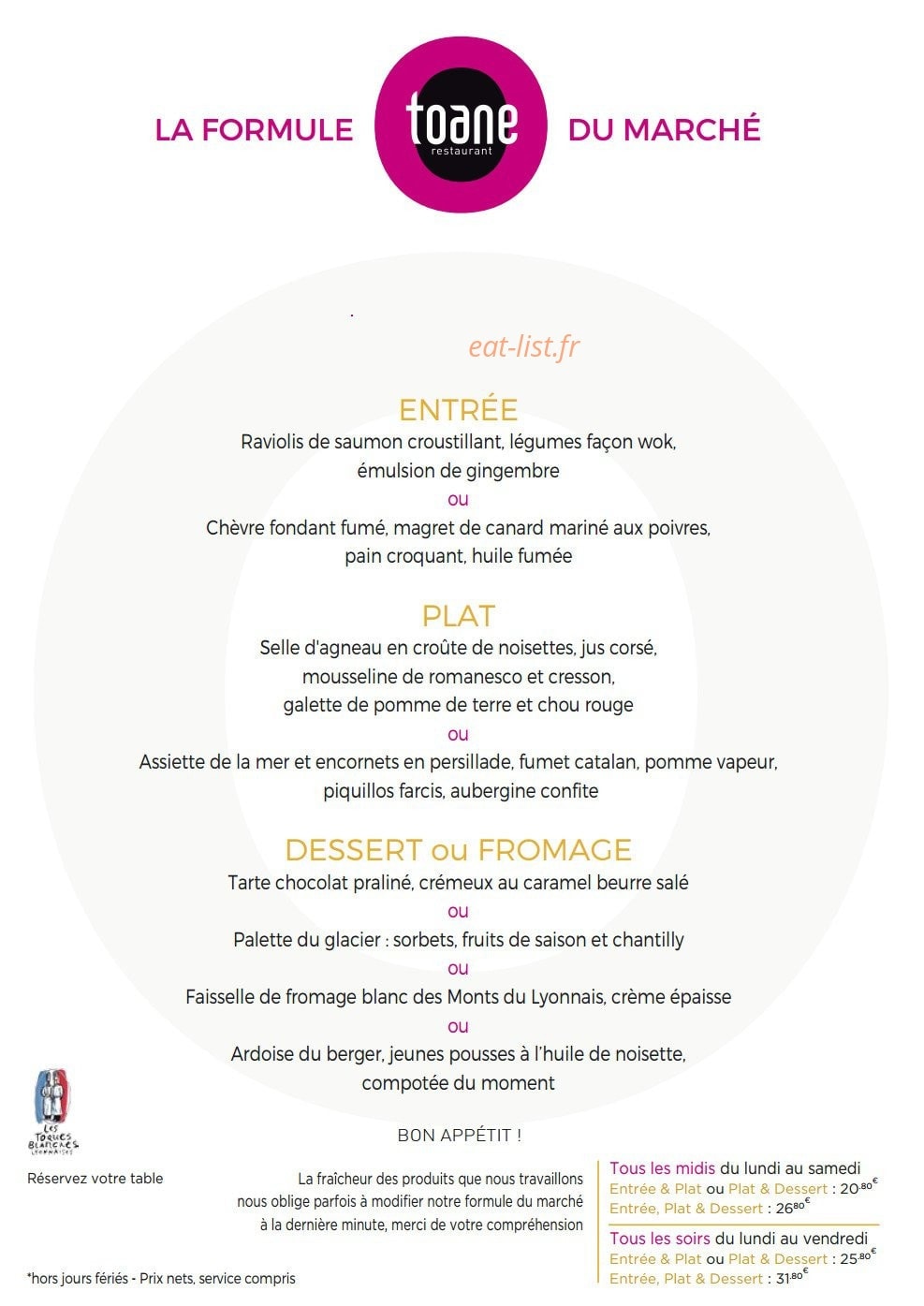 Toane Restaurant — carte page 17