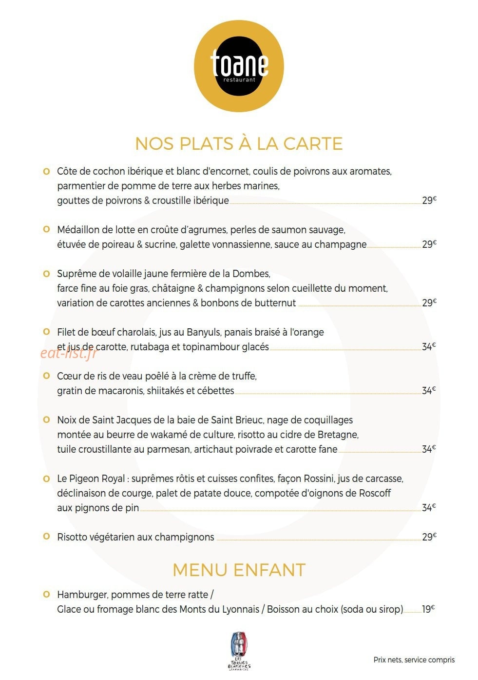 Toane Restaurant — carte page 12
