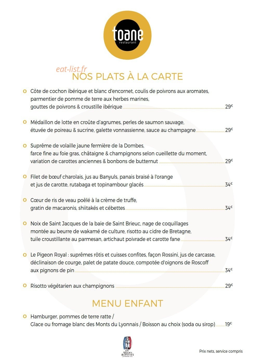 Toane Restaurant — carte page 11