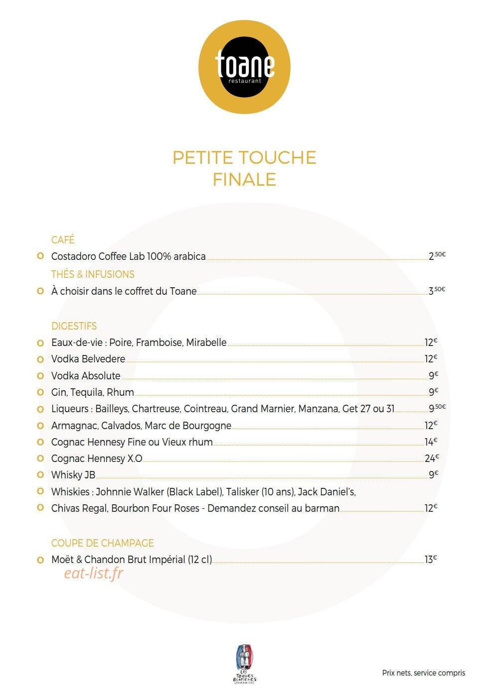 Toane Restaurant — carte page 15