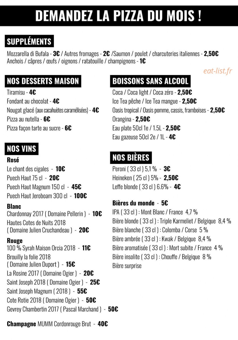 La cave à pizza — carte page 2