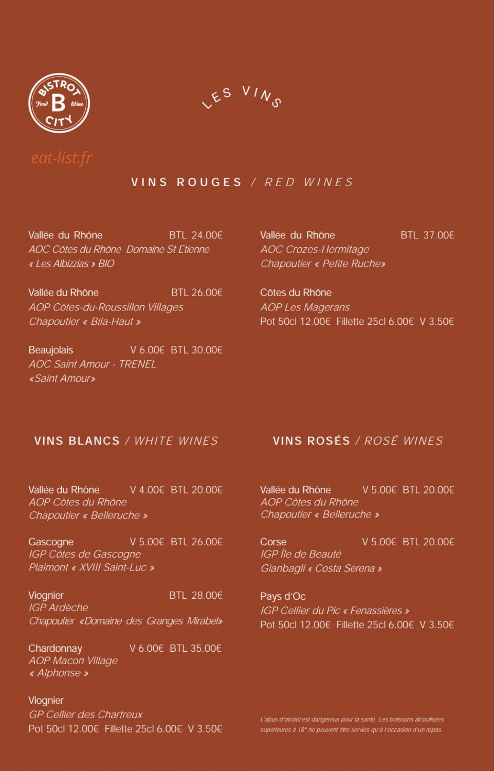 Bistrot City — carte page 3