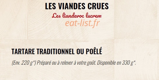 Carte et menu de La Boucherie à Caluire et Cuire — Les viandes crues