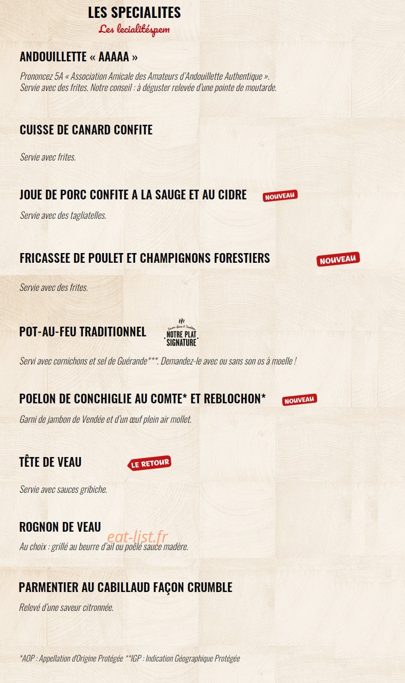 Carte et menu de La Boucherie à Caluire et Cuire — Les spécialités