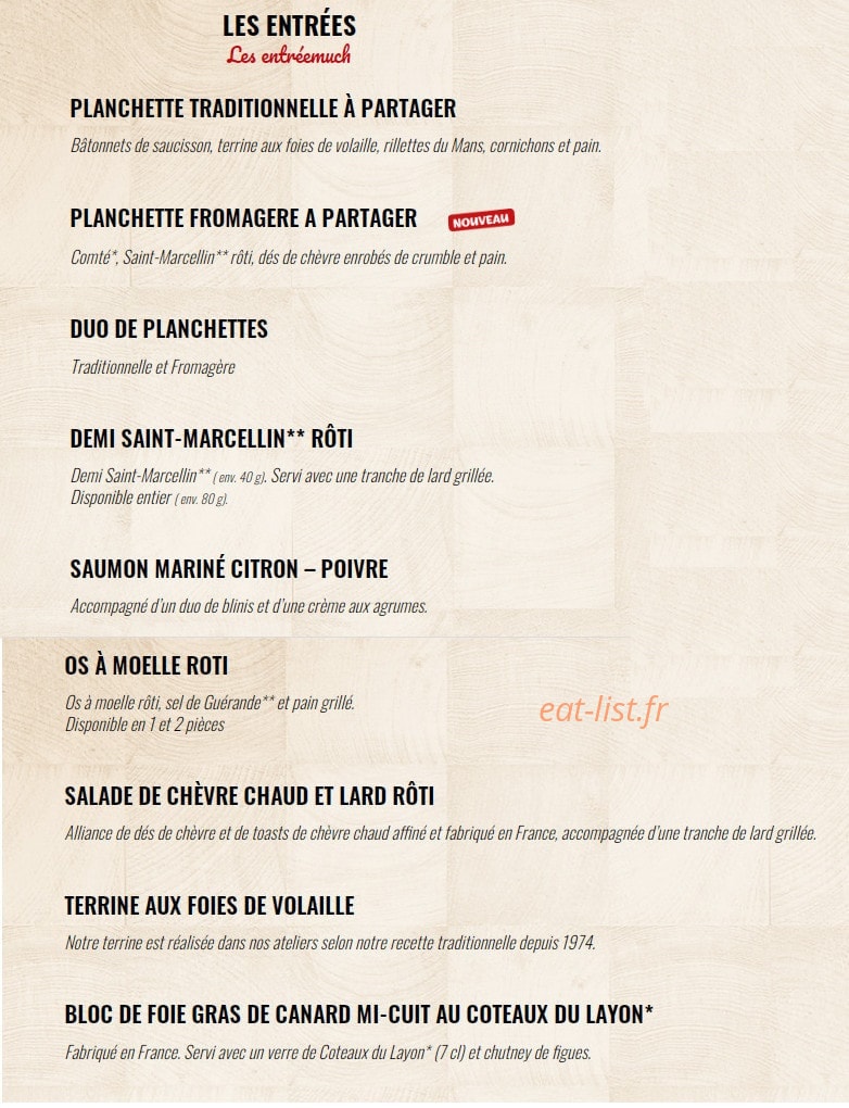 Carte et menu de La Boucherie à Caluire et Cuire — Les entrées