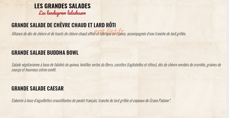 Carte et menu de La Boucherie à Caluire et Cuire — Les salades