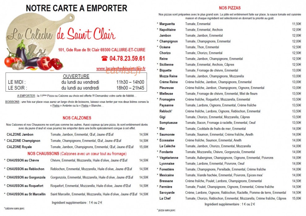 La Calèche deSaint Clair — carte page 1