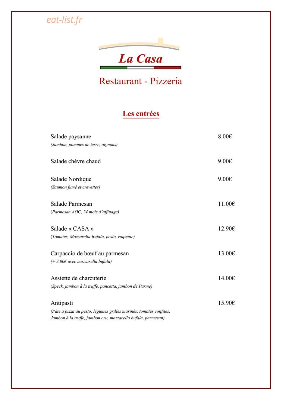 La Casa — carte page 2