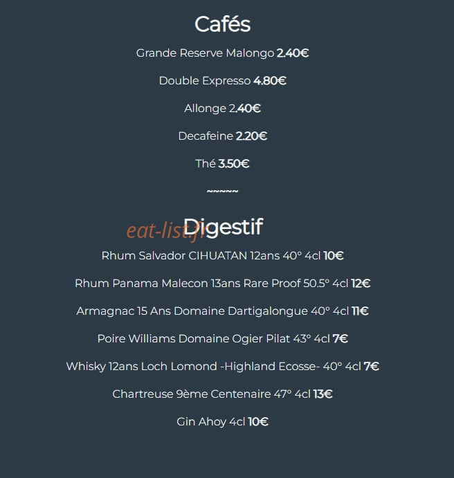 Carte et menu de Le boissonnier à Caluire et Cuire — Les cafés et digestifs