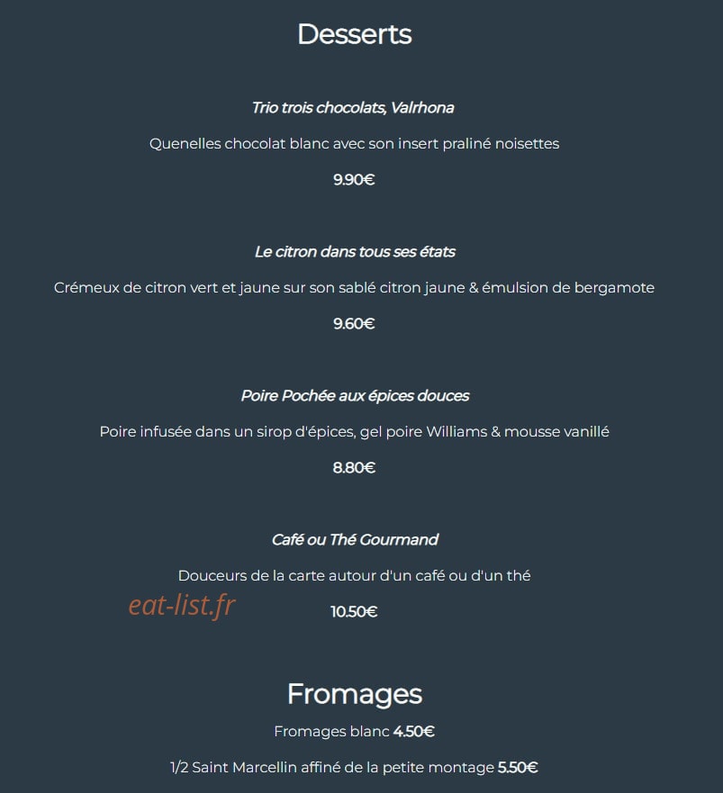 Carte et menu de Le boissonnier à Caluire et Cuire — Les desserts et fromages