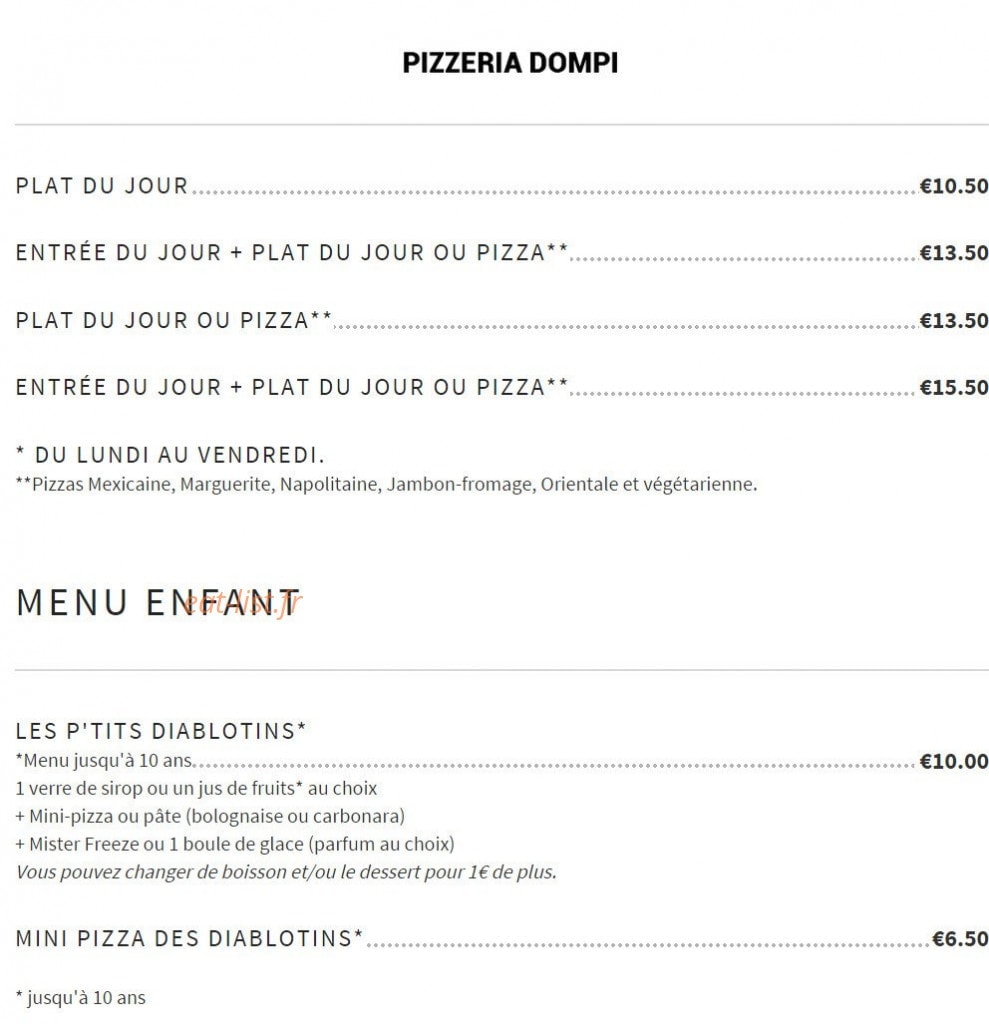 Pizzeria Dompi — carte page 1