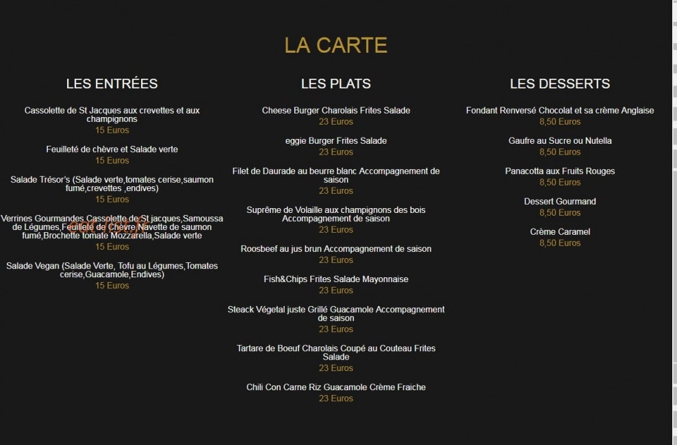 Trésor's — carte page 3