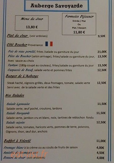 L'Auberge Savoyarde — carte page 2