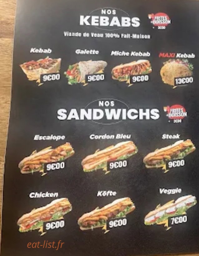 Carte et menu de Hilal kebab à Meyzieu — Kebabs et sandwiches