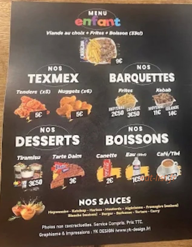 Carte et menu de Hilal kebab à Meyzieu — Tex mex, desserts...